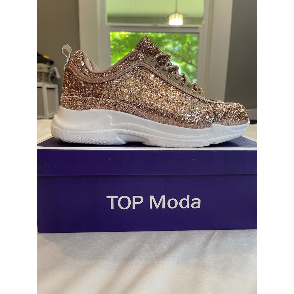 Top Moda Kory-1 Rose Gold Glitter Chunky Platform Sneakers Womens 6.5 Sparkly
